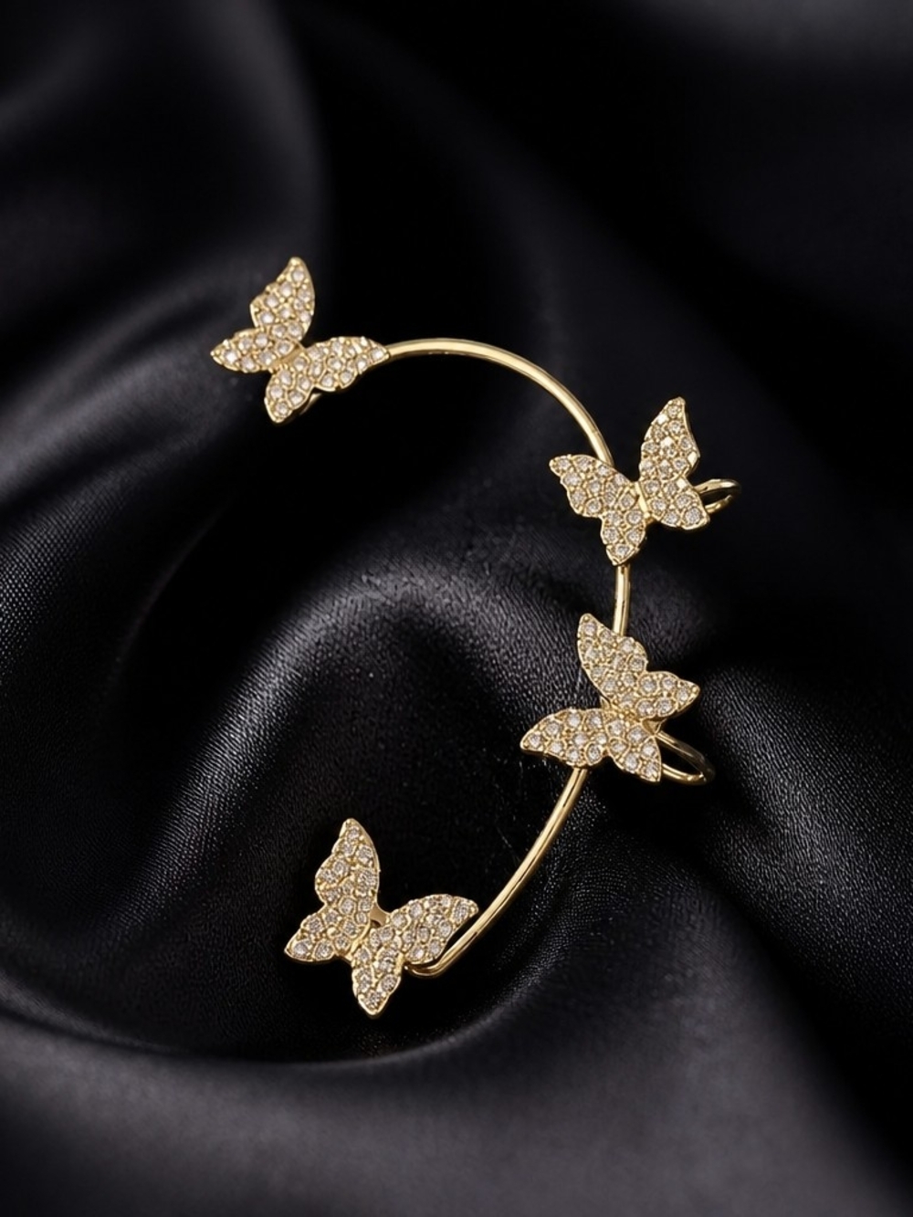 Gold Butterfly Ear Cuff with Crystals - Women Jewelry
